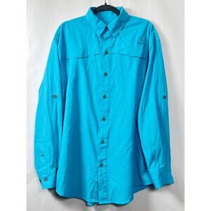 Reel Legends Mariner II Mens Large Aqua Vented LS Outdoor Fishing Hiking Shirt